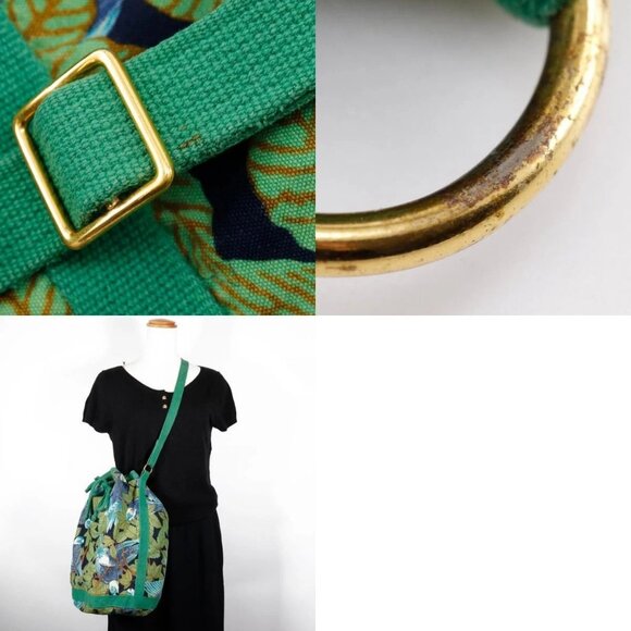 HERMES One Belt Shoulder Bag Botanical Pattern Bird Pattern vintage Green - Picture 12 of 15
